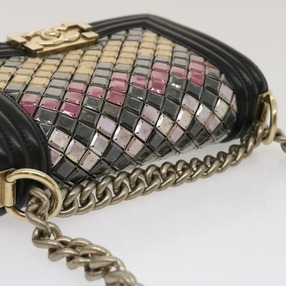CHANEL Boy Chanel Chain Shoulder Bag Tile Black Multicolor CC Auth 29551AV