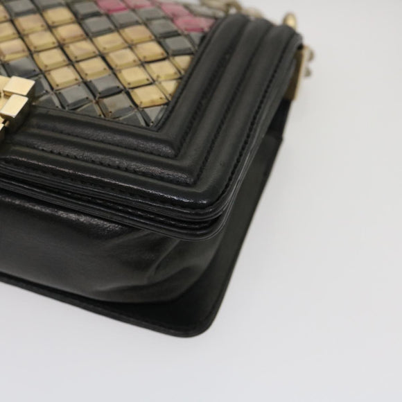 CHANEL Boy Chanel Chain Shoulder Bag Tile Black Multicolor CC Auth 29551AV