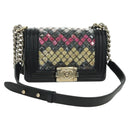CHANEL Chain Boy Chanel Shoulder Bag Tile Black Multicolor CC Auth 29551A-1