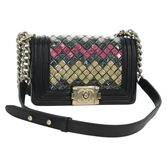 CHANEL Chain Boy Chanel Shoulder Bag Tile Black Multicolor CC Auth 29551A
