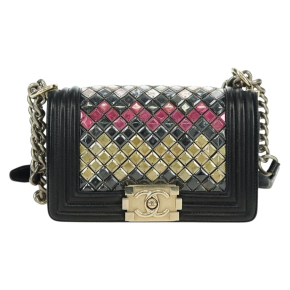 CHANEL Chain Boy Chanel Shoulder Bag Tile Black Multicolor CC Auth 29551A