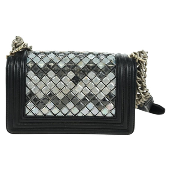 CHANEL Chain Boy Chanel Shoulder Bag Tile Black Multicolor CC Auth 29551A