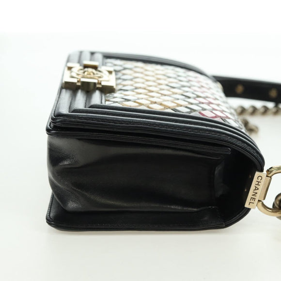 CHANEL Chain Boy Chanel Shoulder Bag Tile Black Multicolor CC Auth 29551A