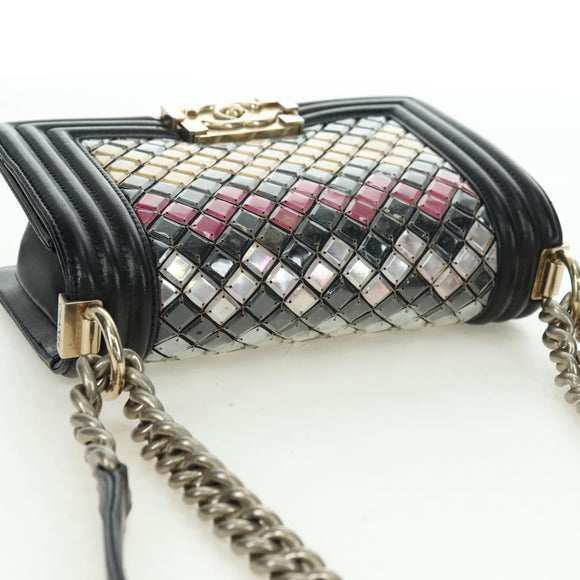 CHANEL Chain Boy Chanel Shoulder Bag Tile Black Multicolor CC Auth 29551A