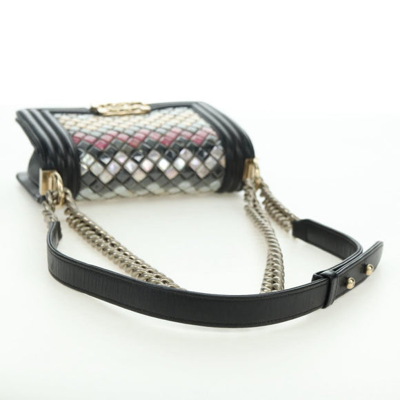 CHANEL Chain Boy Chanel Shoulder Bag Tile Black Multicolor CC Auth 29551A