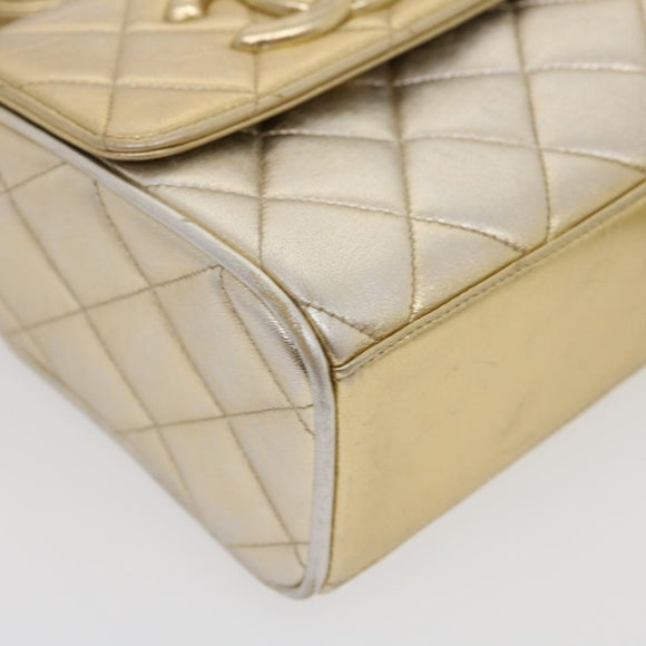 CHANEL Matelasse Shoulder Bag Lamb Skin Gold CC Auth 29567AV