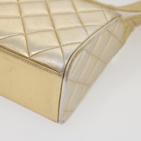 CHANEL Matelasse Shoulder Bag Lamb Skin Gold CC Auth 29567AV