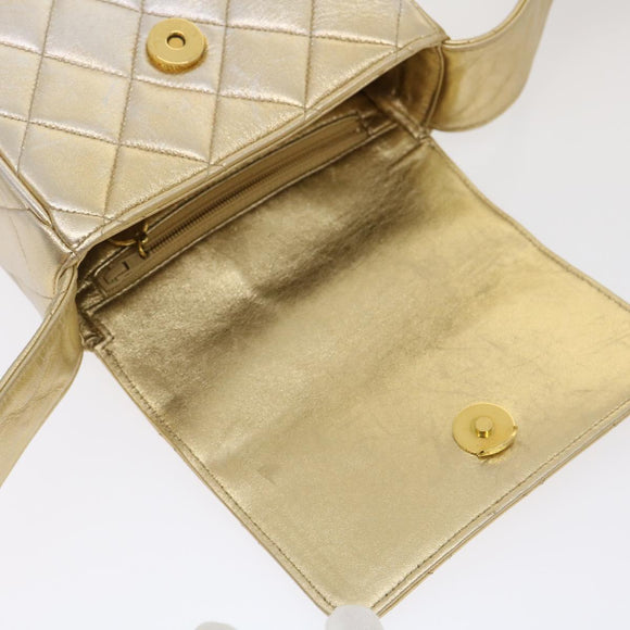 CHANEL Matelasse Shoulder Bag Lamb Skin Gold CC Auth 29567SAV