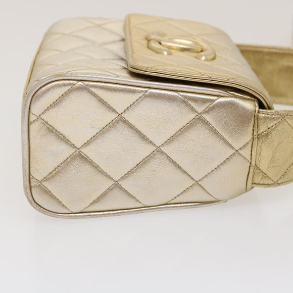 CHANEL Matelasse Shoulder Bag Lamb Skin Gold CC Auth 29567SAV