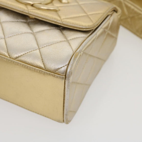 CHANEL Matelasse Shoulder Bag Lamb Skin Gold CC Auth 29567SAV