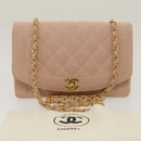 CHANEL Matelasse Turn Lock Chain Diana Shoulder Bag Canvas Pink CC Auth 29889AV-12