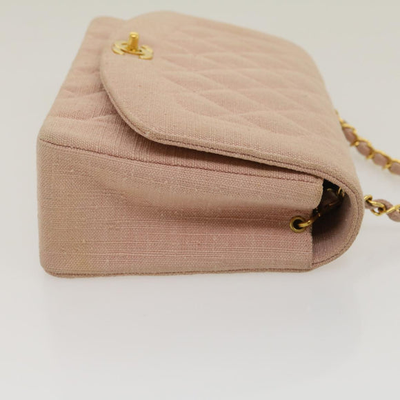 CHANEL Matelasse Turn Lock Chain Diana Shoulder Bag Canvas Pink CC Auth 29889AV