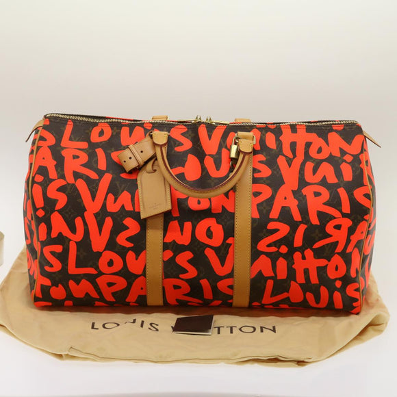 LOUIS VUITTON Monogram Graffiti Keepall 50 Boston Bag Orange M93699 Auth 29908SV