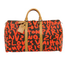 LOUIS VUITTON Monogram Graffiti Keepall 50 Boston Bag Orange M93699 Auth 29908SV-13
