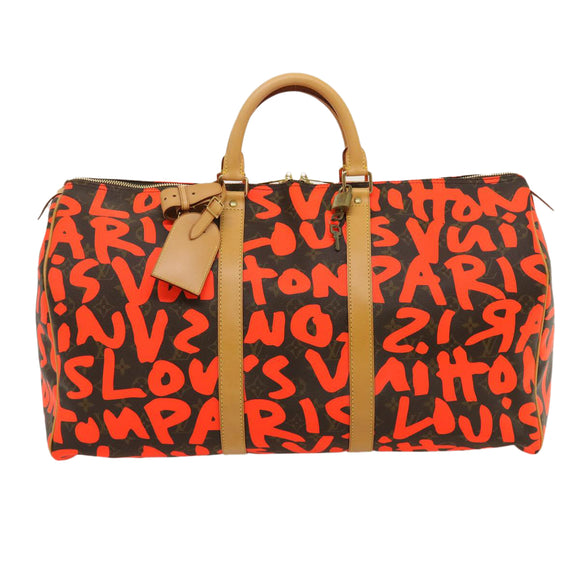 LOUIS VUITTON Monogram Graffiti Keepall 50 Boston Bag Orange M93699 Auth 29908SV