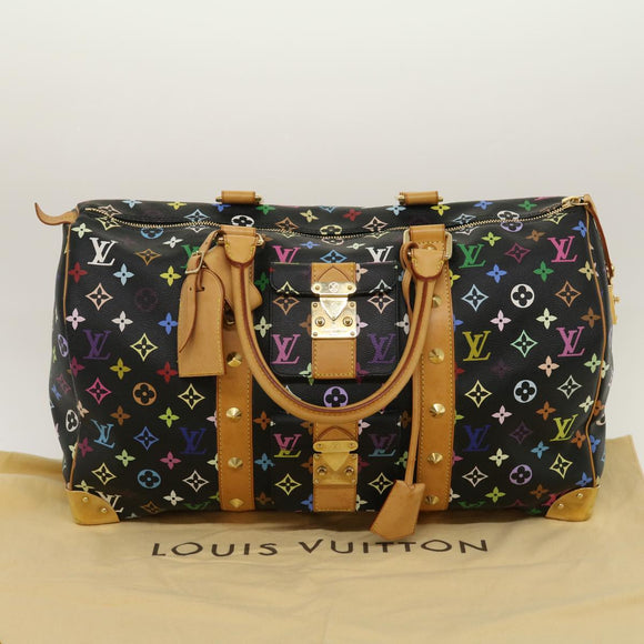 LOUIS VUITTON Monogram Multicolor Keepall 45 Boston Bag Black M92640 Auth 29945SM