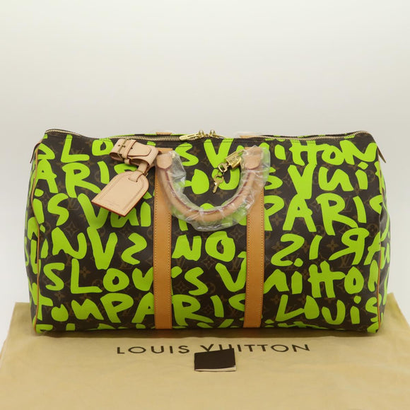 LOUIS VUITTON Monogram graffiti Keepall 50 Boston Bag Vert M93700 Auth 29946SV