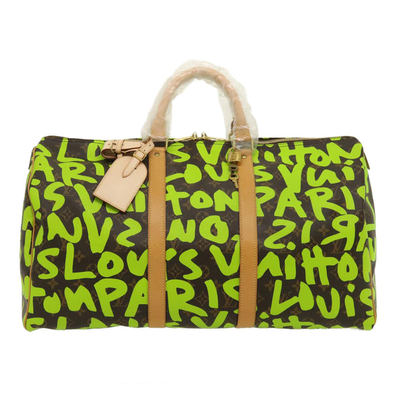LOUIS VUITTON Monogram graffiti Keepall 50 Boston Bag Vert M93700 Auth 29946SV