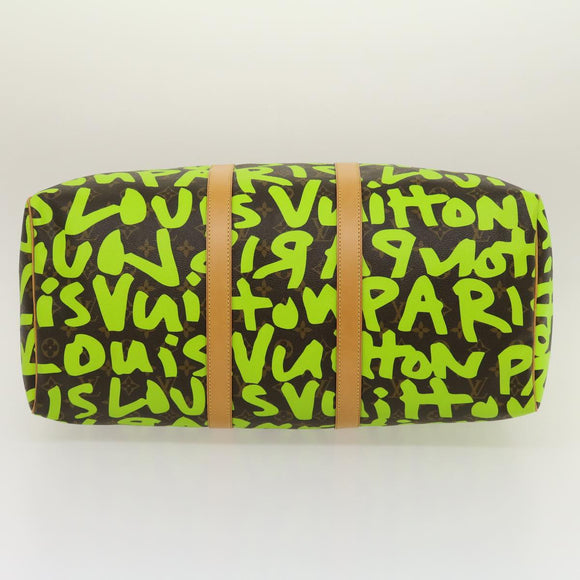 LOUIS VUITTON Monogram graffiti Keepall 50 Boston Bag Vert M93700 Auth 29946SV