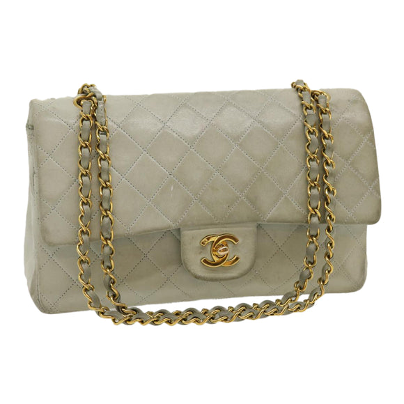 CHANEL Classic Matelasse 25 Double Chain Flap Shoulder Bag Lamb Skin Auth 29961V