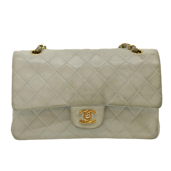 CHANEL Classic Matelasse 25 Double Chain Flap Shoulder Bag Lamb Skin Auth 29961V