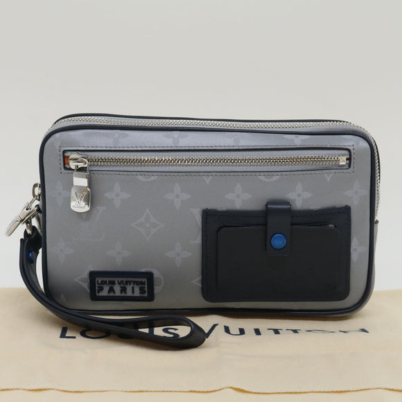 LOUIS VUITTON Monogram satellite alpha Clutch Bag Silver M44171 LV Auth 29977A