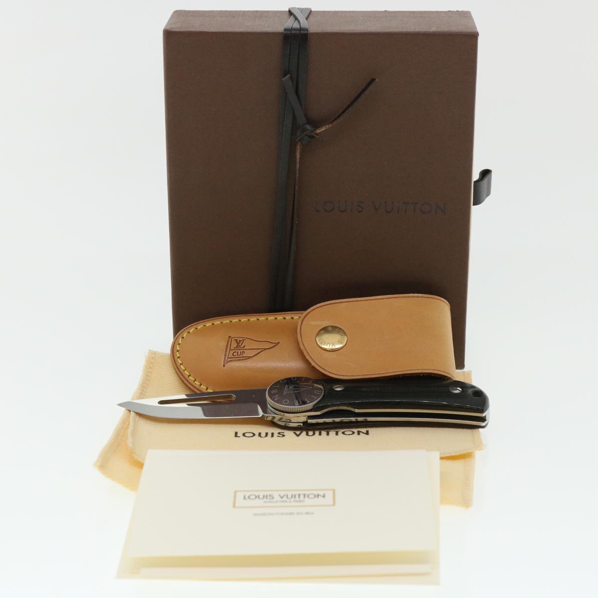 LOUIS VUITTON LV CUP Black Linen Micarta Surcouf Sea Knife M80023 LV Auth 30150A