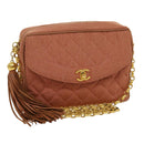 CHANEL Diana Turn Lock Chain Schoudertas Linnen Franjes Roze CC Auth 30153A-1