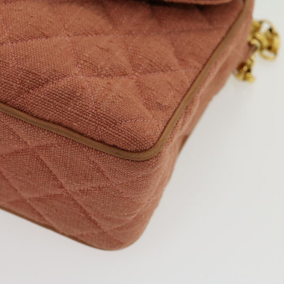 CHANEL Diana Turn Lock Chain Schoudertas Linnen Franjes Roze CC Auth 30153A