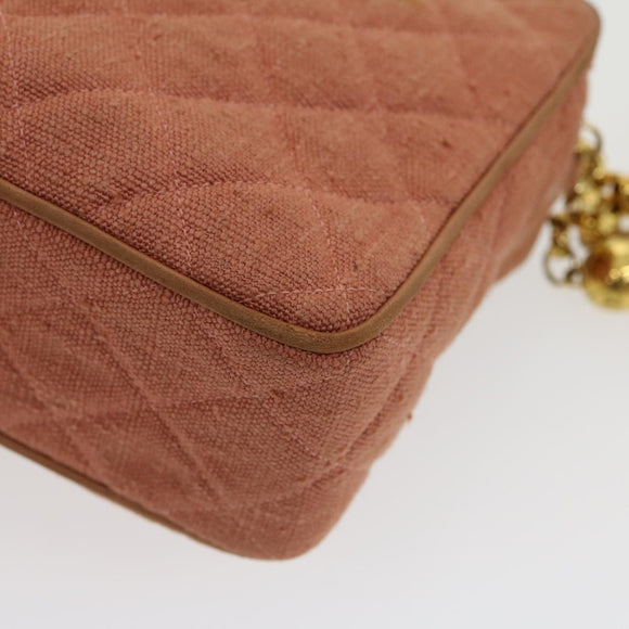 CHANEL Diana Turn Lock Chain Schoudertas Linnen Franjes Roze CC Auth 30153A