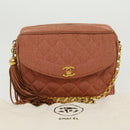 CHANEL Diana Turn Lock Chain Schoudertas Linnen Franjes Roze CC Auth 30153A-12