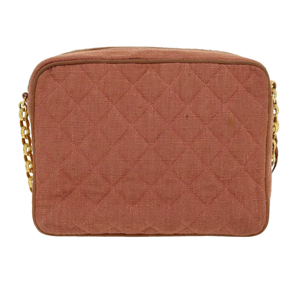 CHANEL Diana Turn Lock Chain Schoudertas Linnen Franjes Roze CC Auth 30153A