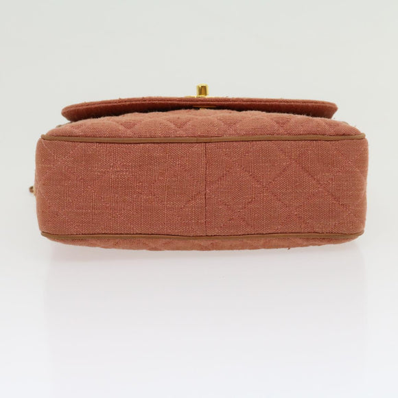 CHANEL Diana Turn Lock Chain Schoudertas Linnen Franjes Roze CC Auth 30153A