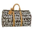 LOUIS VUITTON Monogram Graffiti Keepall 50 Boston Bag White M92197 Auth 30516S-1