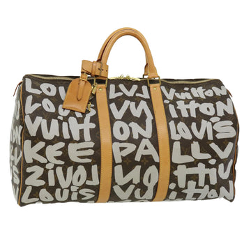 LOUIS VUITTON Monogram Graffiti Keepall 50 Boston Bag White M92197 Auth 30516S