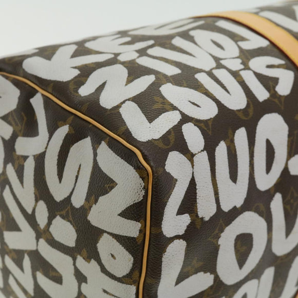 LOUIS VUITTON Monogram Graffiti Keepall 50 Boston Bag White M92197 Auth 30516S