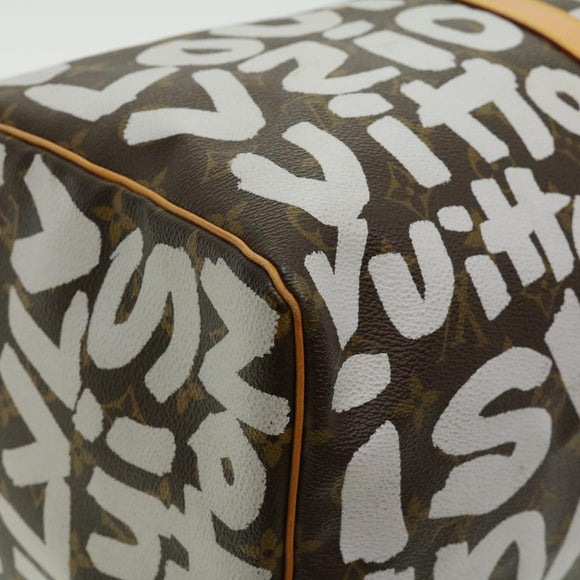LOUIS VUITTON Monogram Graffiti Keepall 50 Boston Bag White M92197 Auth 30516S