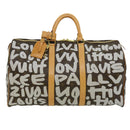 LOUIS VUITTON Monogram Graffiti Keepall 50 Boston Bag White M92197 Auth 30516S-13