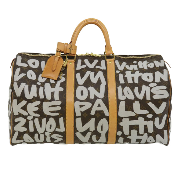 LOUIS VUITTON Monogram Graffiti Keepall 50 Boston Bag White M92197 Auth 30516S