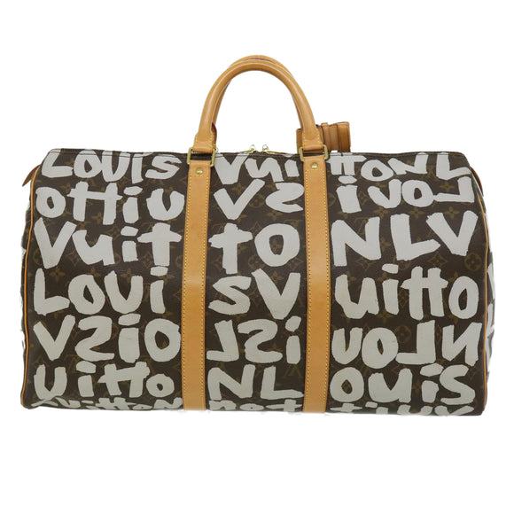 LOUIS VUITTON Monogram Graffiti Keepall 50 Boston Bag White M92197 Auth 30516S