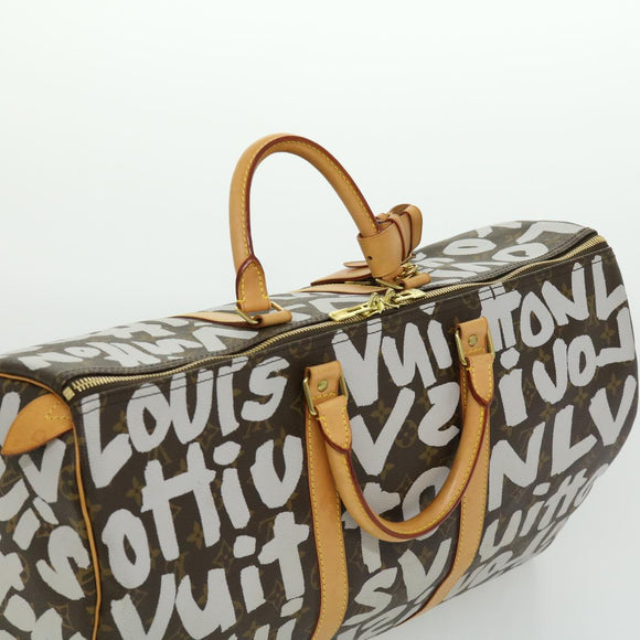 LOUIS VUITTON Monogram Graffiti Keepall 50 Boston Bag White M92197 Auth 30516S