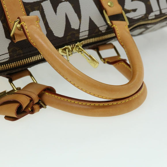 LOUIS VUITTON Monogram Graffiti Keepall 50 Boston Bag White M92197 Auth 30516S