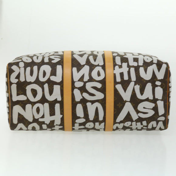 LOUIS VUITTON Monogram Graffiti Keepall 50 Boston Bag White M92197 Auth 30516S