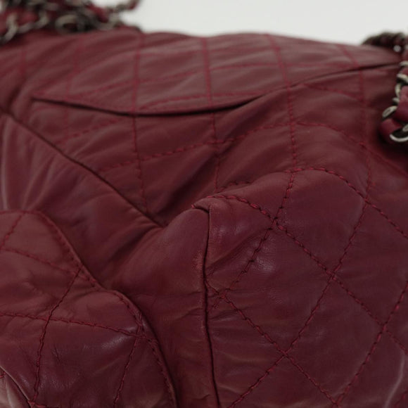 CHANEL Matelasse Chain Backpack Lamb Skin Bordeaux CC Auth 30736AV