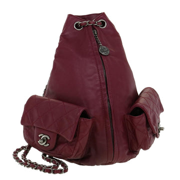 CHANEL Matelasse Chain Backpack Lamb Skin Bordeaux CC Auth 30736AV