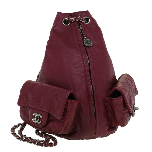 CHANEL Matelasse Chain Backpack Lamb Skin Bordeaux CC Auth 30736AV