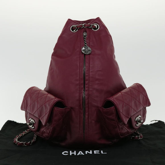 CHANEL Matelasse Chain Backpack Lamb Skin Bordeaux CC Auth 30736AV