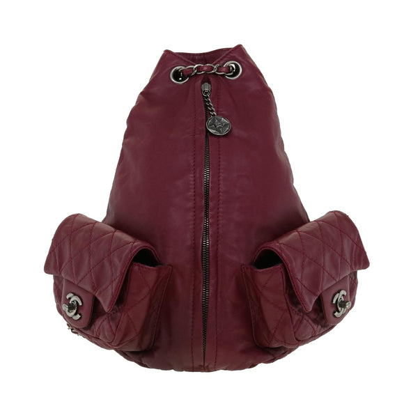 CHANEL Matelasse Chain Backpack Lamb Skin Bordeaux CC Auth 30736AV