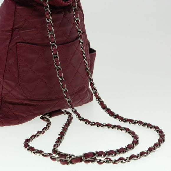 CHANEL Matelasse Chain Backpack Lamb Skin Bordeaux CC Auth 30736AV