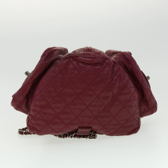 CHANEL Matelasse Chain Backpack Lamb Skin Bordeaux CC Auth 30736AV